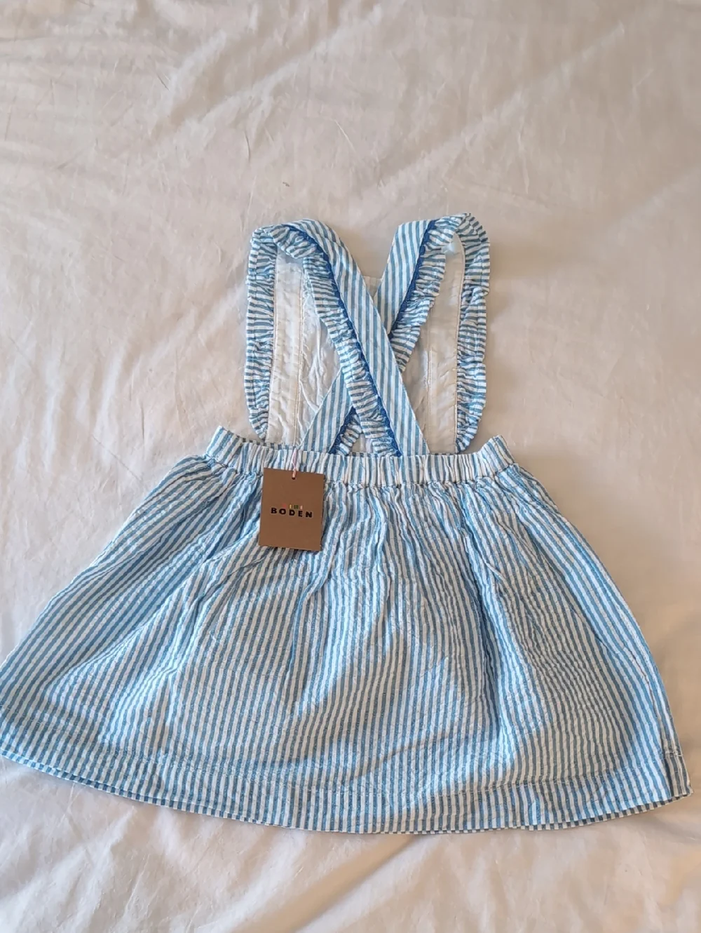 Mini Boden blue and white striped seersucker pinafore dress - Size 3-4Y - Picture 2 of 3